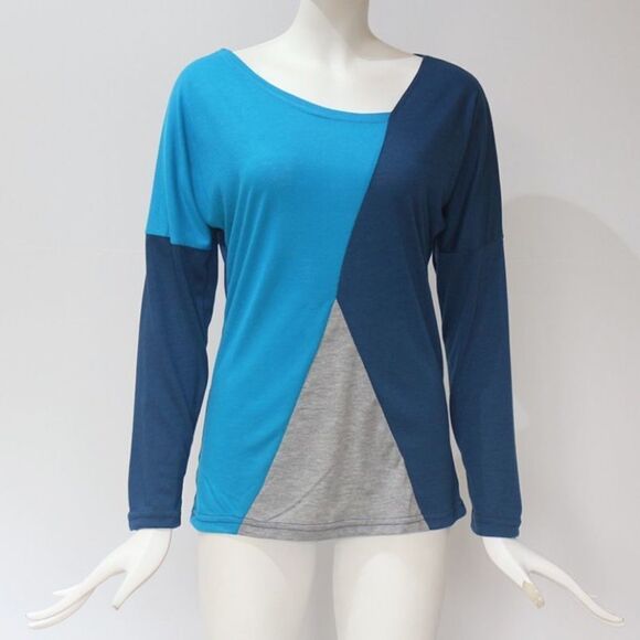 Tee shirt long sleeve Casual patchwork contrast design in sizes s-xxl - Picture 3 of 3